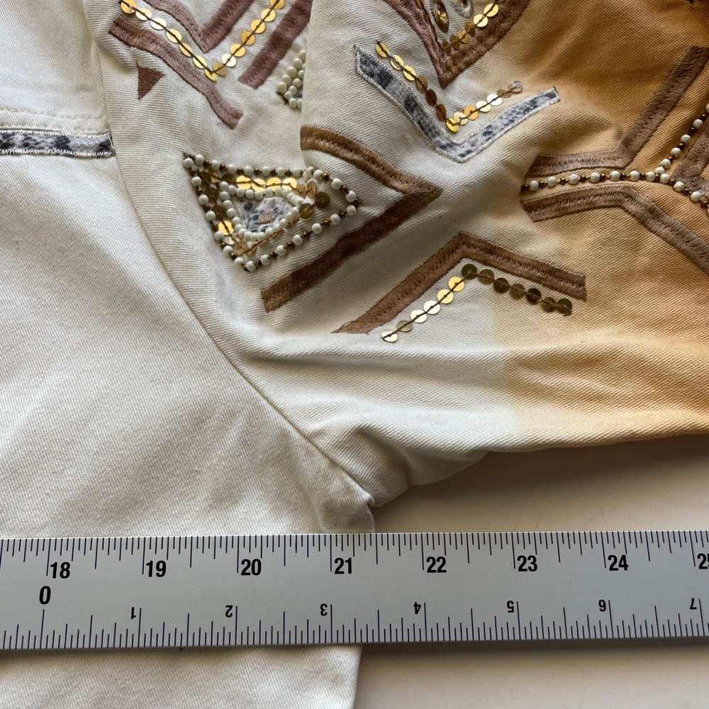 Boston Proper Embellished Jacket Western Aztec Sequin Beaded Boho Chic Denim‎ XL - Picture 6 of 13